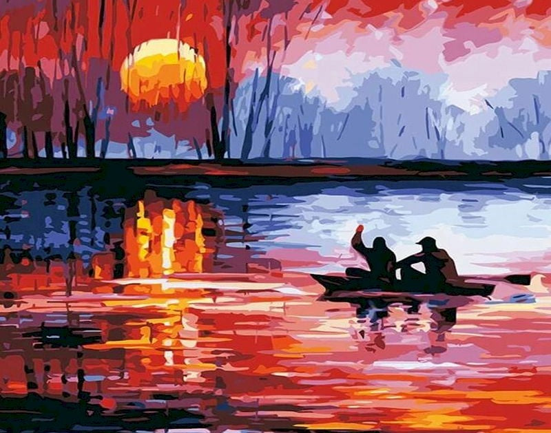 Soleil et Bateau Peinture par Numéros