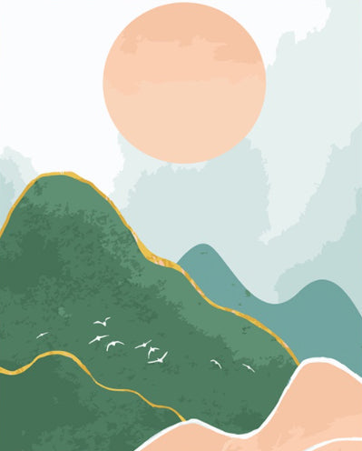 Soleil et Montagnes Peinture par Numéros