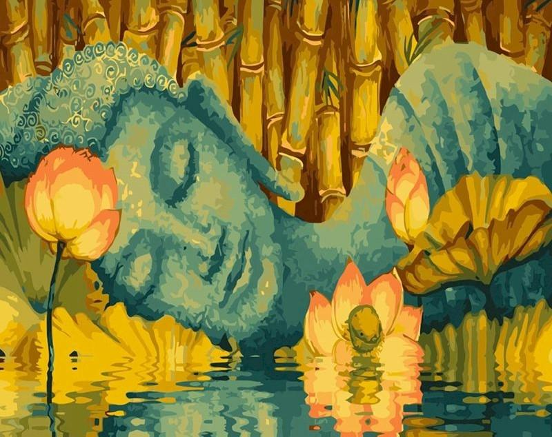 Statue Bouddhiste dans l'Eau Peinture par Numéros