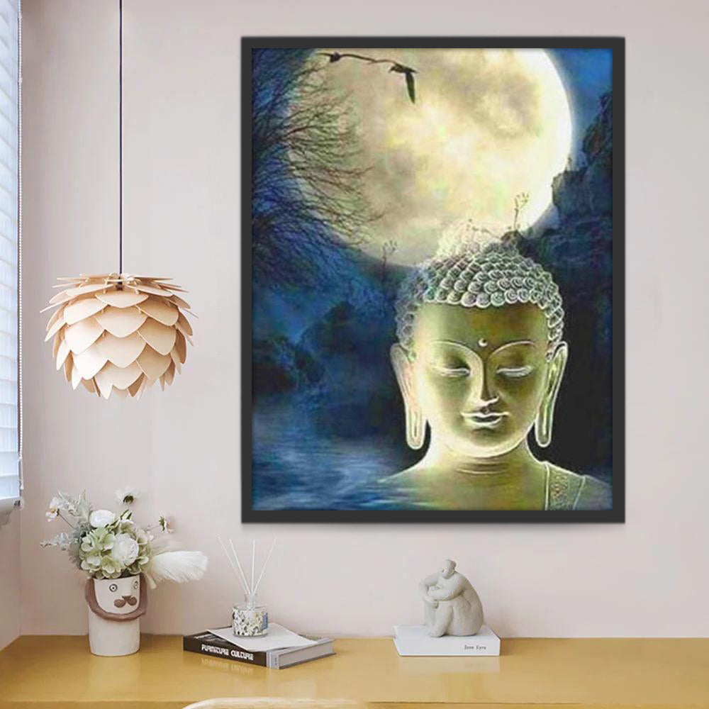 Statue Bouddhiste et Lune Peinture par Numéros
