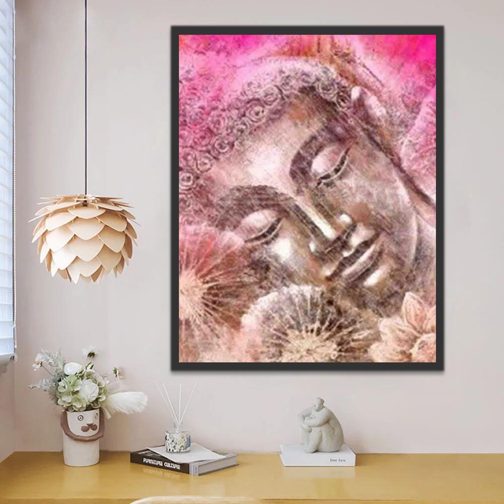 Statue Bouddhiste Rose Peinture par Numéros