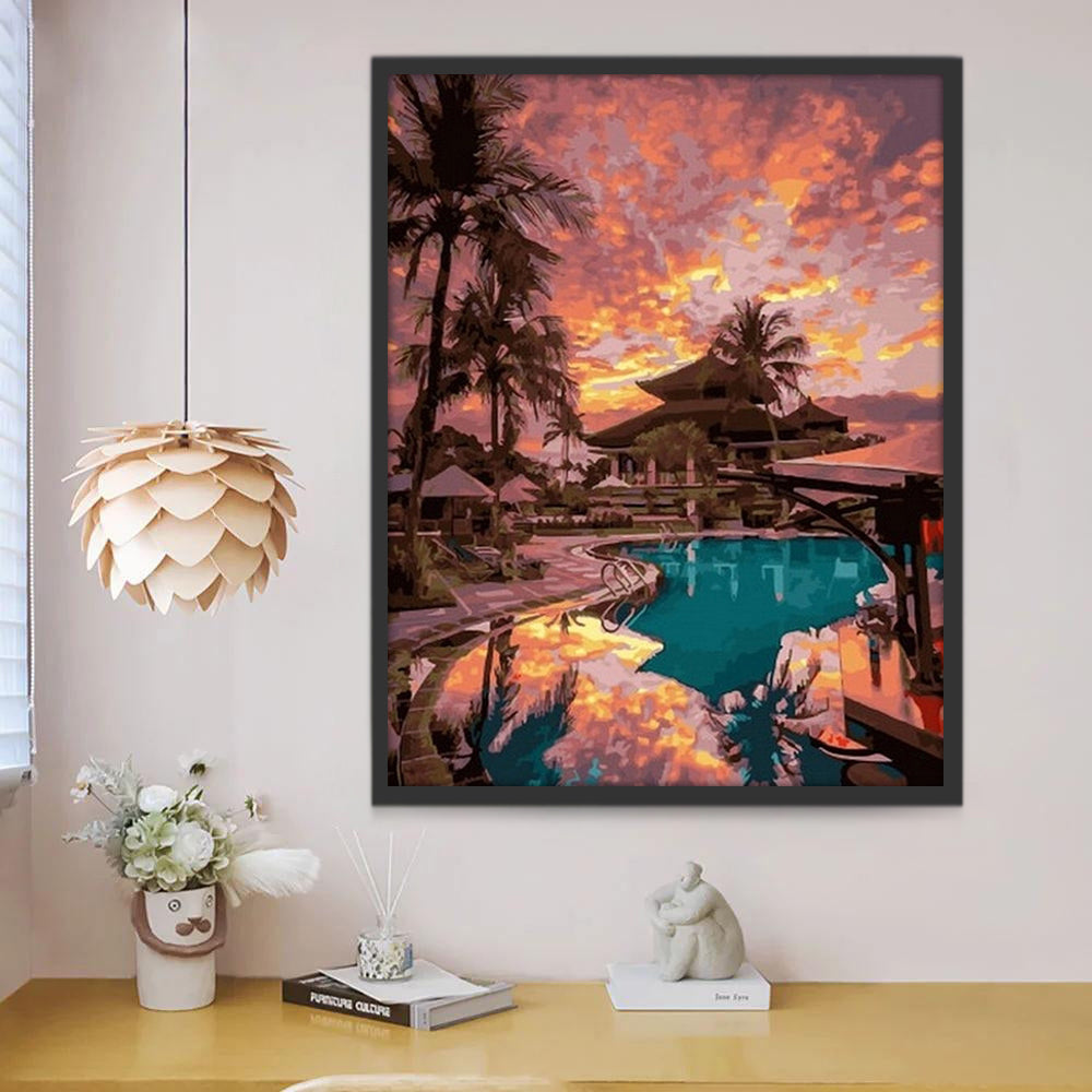 Temple au Coucher du Soleil Peinture par Numéros