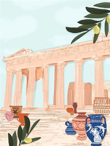 Temple Grec Antique Peinture par Numéros