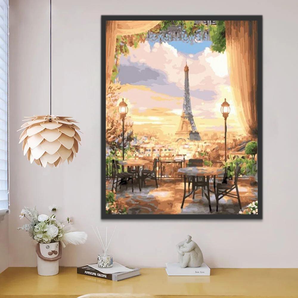 Terrasse et Tour Eiffel Peinture par Numéros
