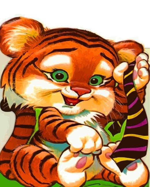 Tigre à Queue Colorée Cartoon Enfants Peinture par Numéros