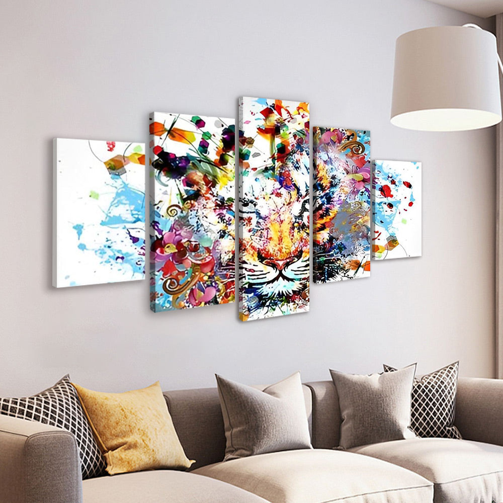 Tigre avec des Taches Colorées 5 Partie Peinture par Numéros