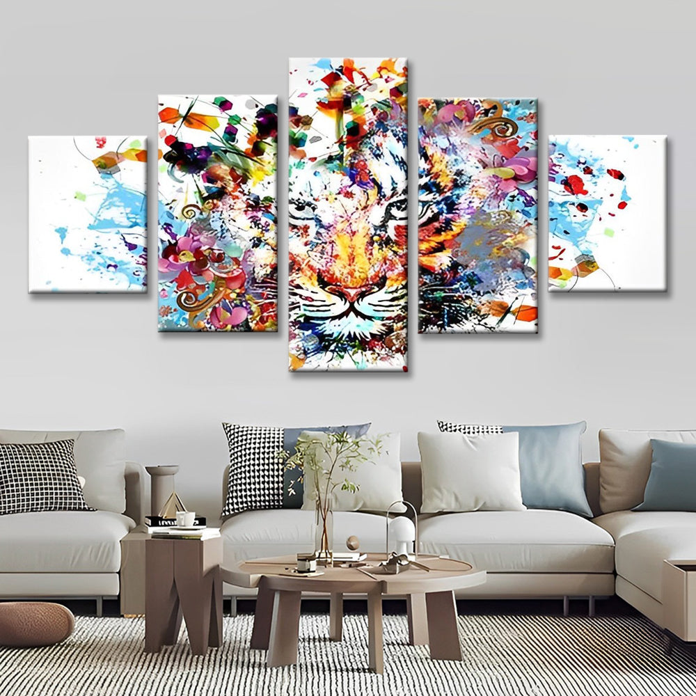 Tigre avec des Taches Colorées 5 Partie Peinture par Numéros