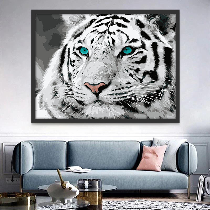 Tigre Blanc aux Yeux Bleus Peinture par Numéros