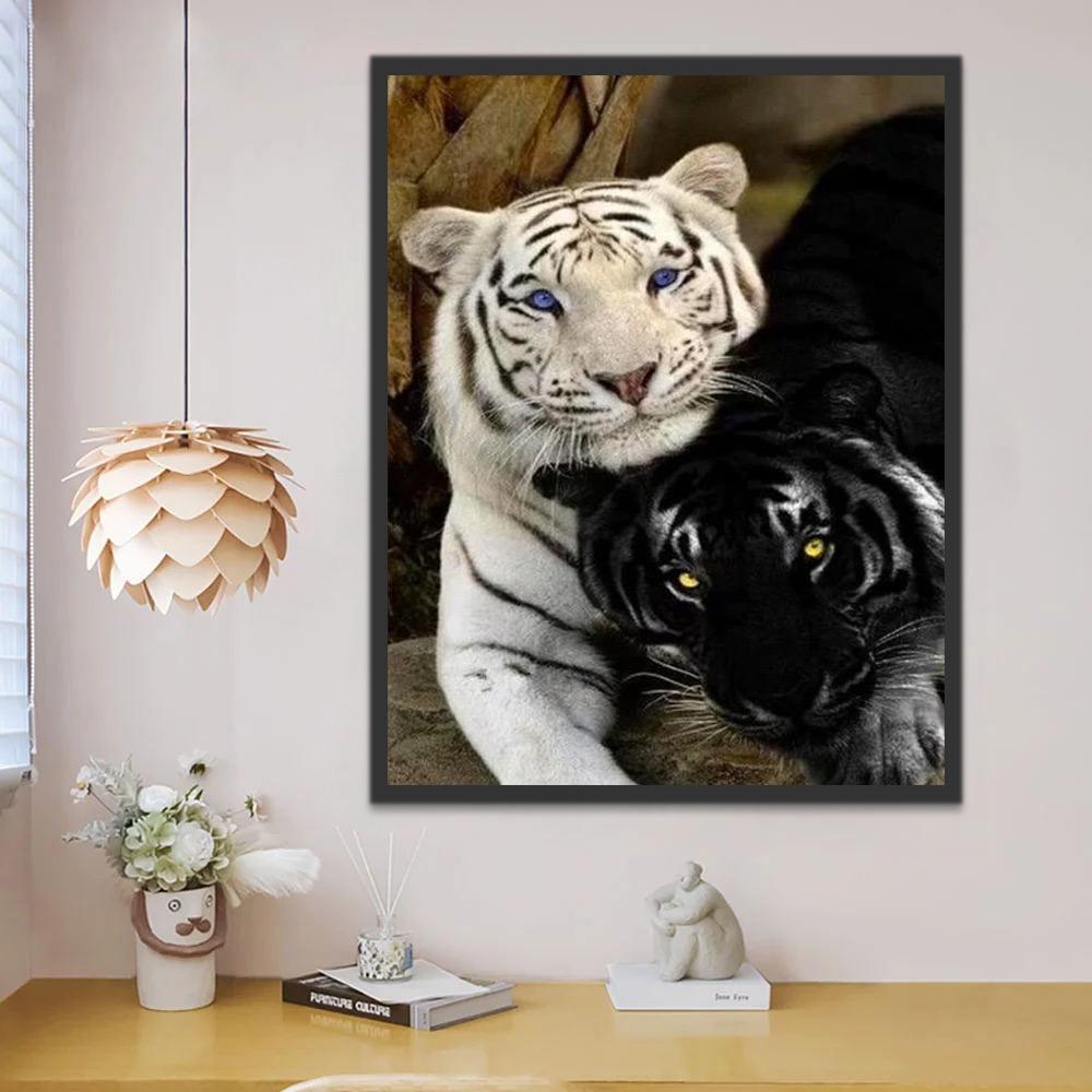 Tigre Blanc et Noir Peinture par Numéros