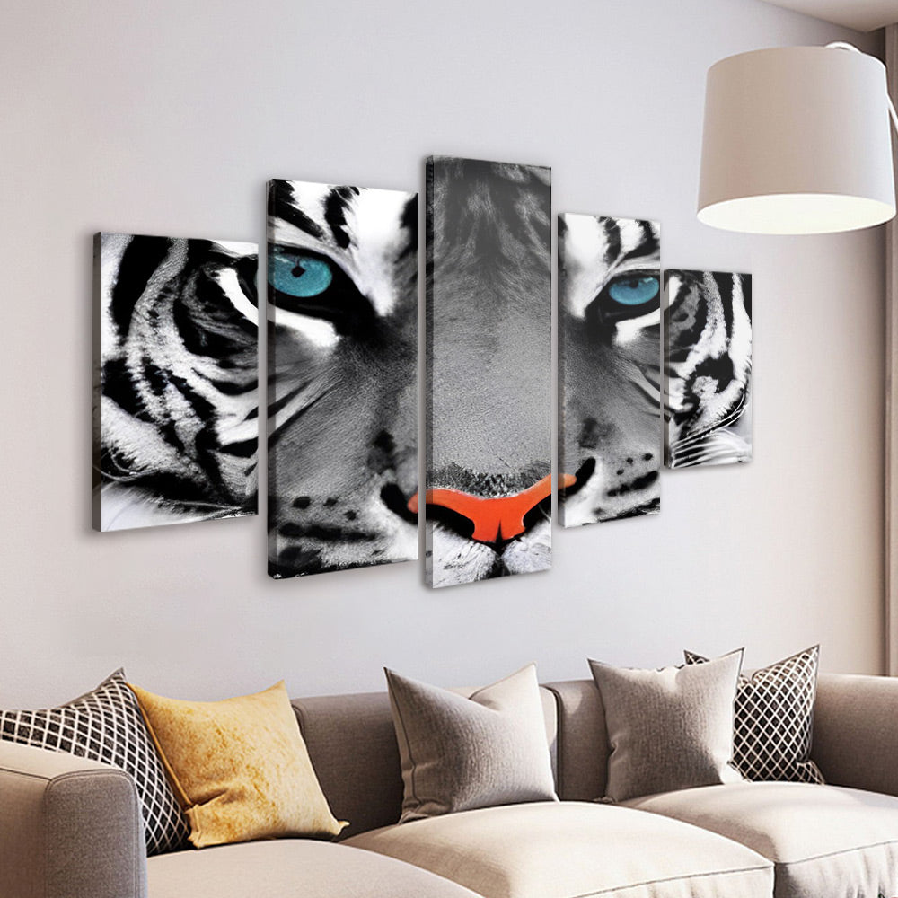 Tigre Blanc et Yeux Bleus 5 Partie Peinture par Numéros