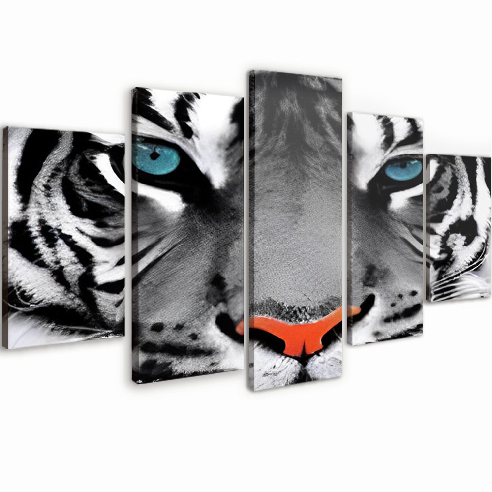 Tigre Blanc et Yeux Bleus 5 Partie Peinture par Numéros