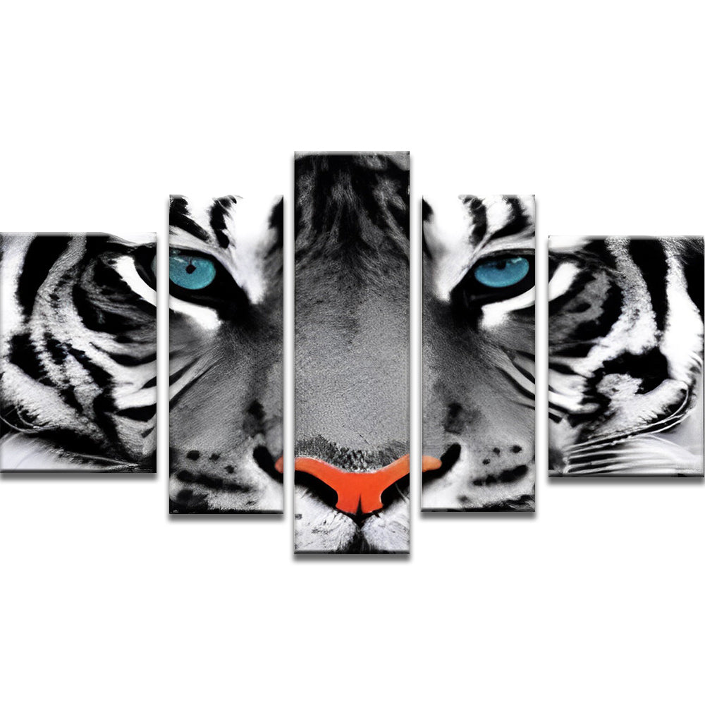 Tigre Blanc et Yeux Bleus 5 Partie Peinture par Numéros