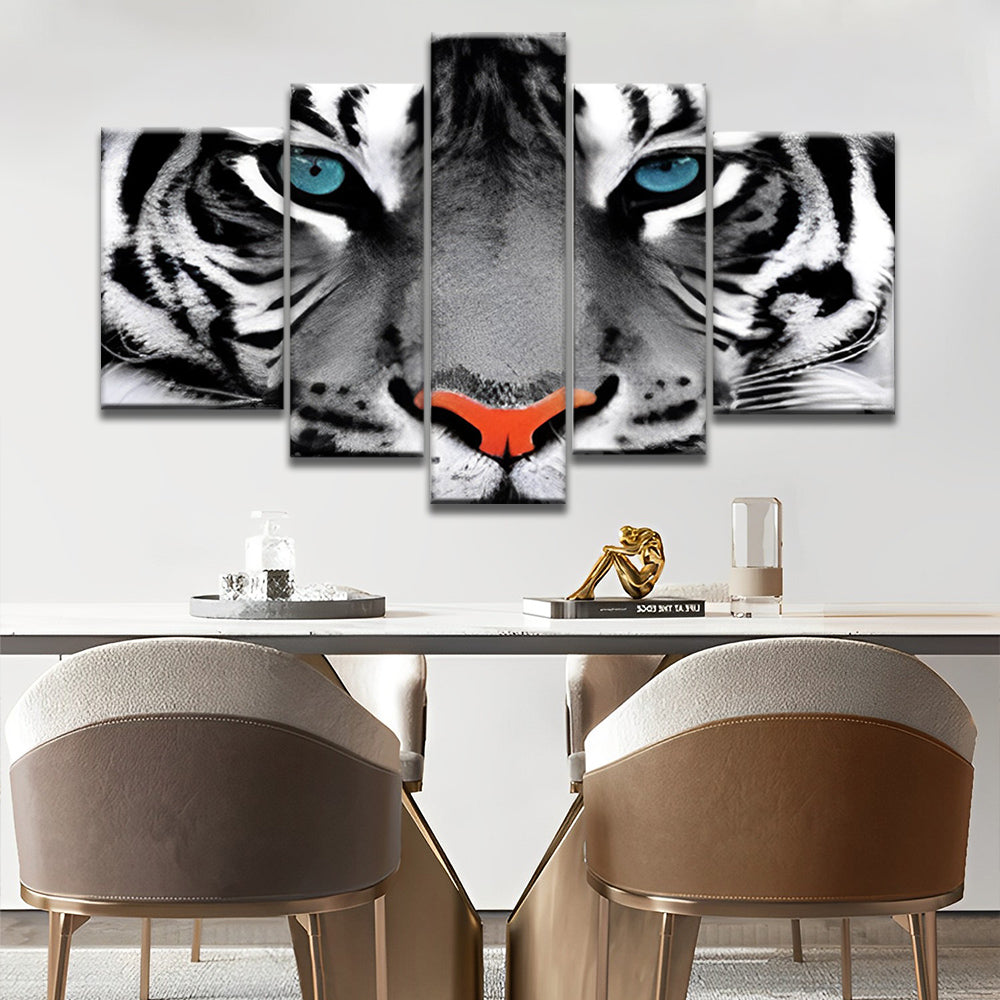 Tigre Blanc et Yeux Bleus 5 Partie Peinture par Numéros