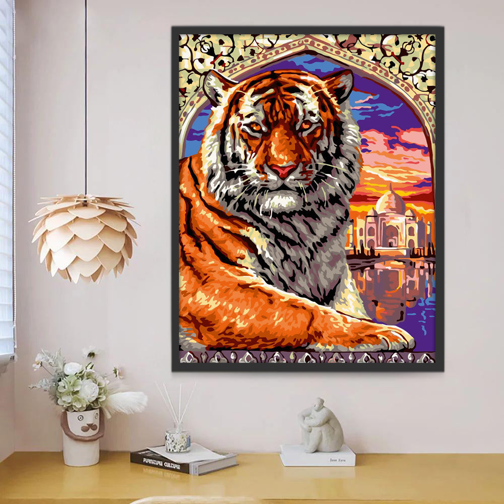 Tigre devant le Taj Mahal Peinture par Numéros