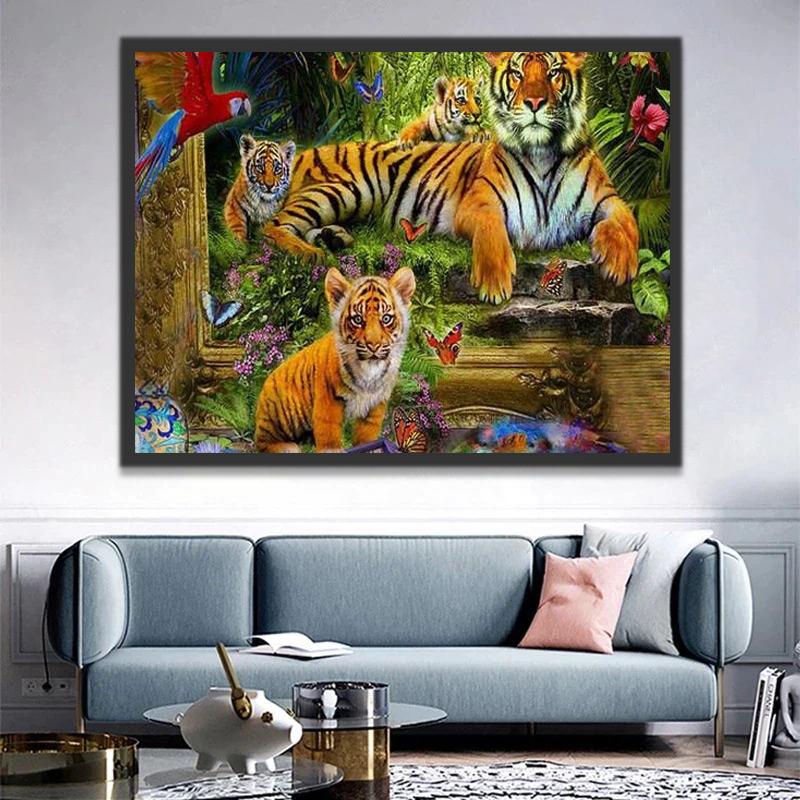 Tigre Digne et Enfants Bébés Peinture par Numéros