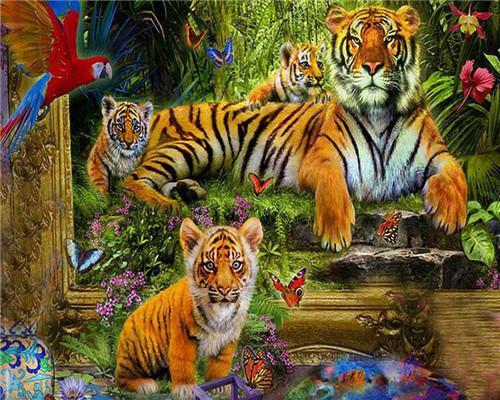 Tigre Digne et Enfants Bébés Peinture par Numéros