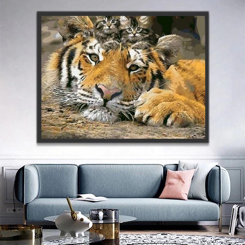 Tigre et Chatons Peinture par Numéros