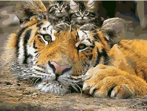 Tigre et Chatons Peinture par Numéros