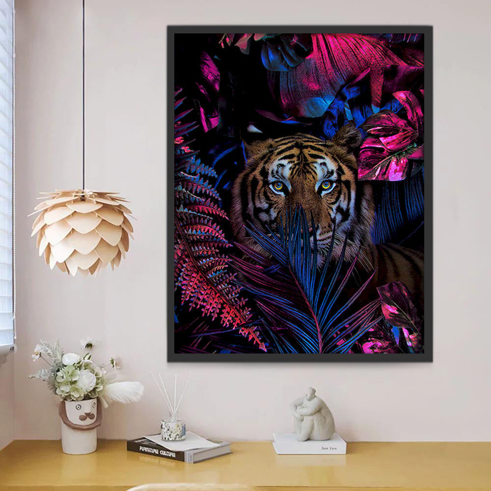 Tigre et Feuilles Multicolores Peinture par Numéros