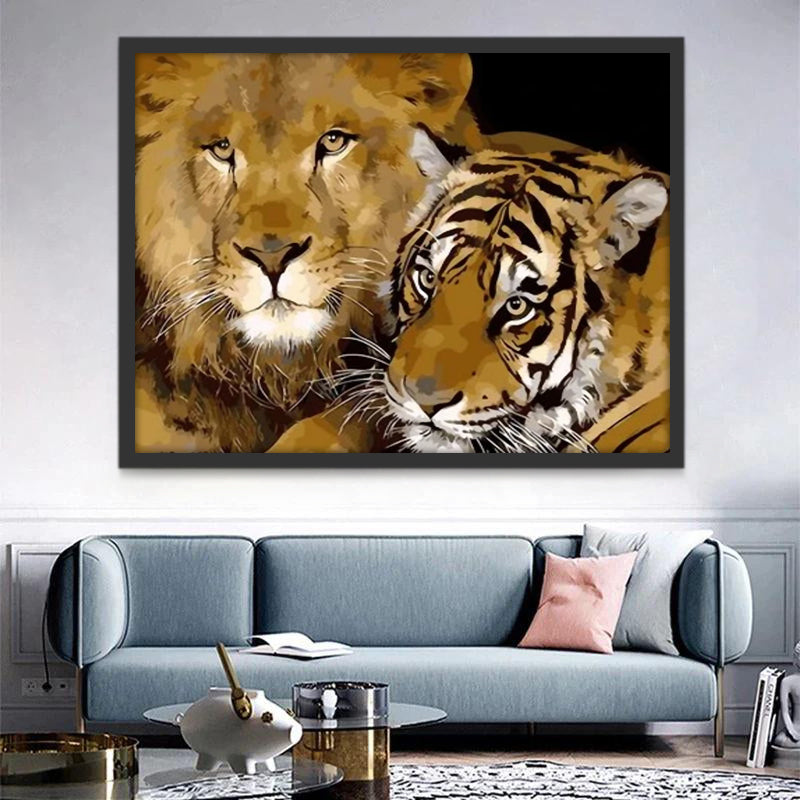 Tigre et Lion Blottis Peinture par Numéros