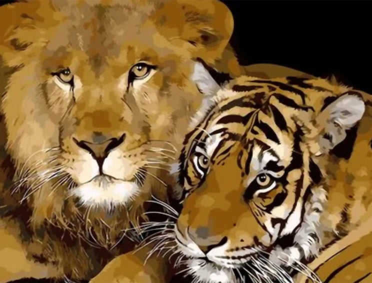 Tigre et Lion Blottis Peinture par Numéros
