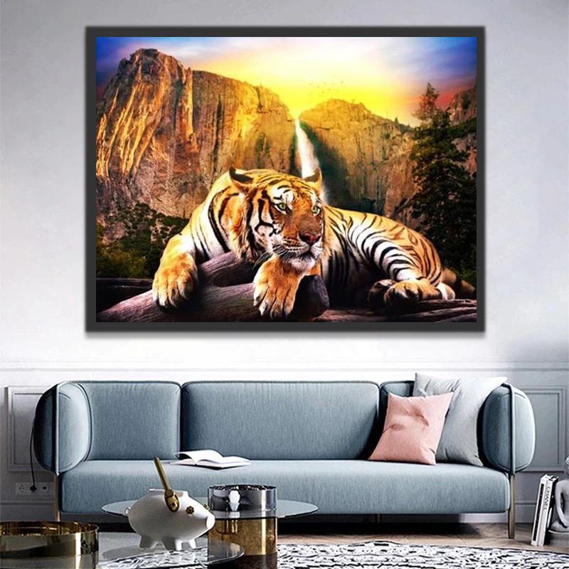 Tigre et Montagne Peinture par Numéros