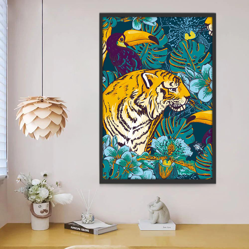 Tigre et Toucans Peinture par Numéros