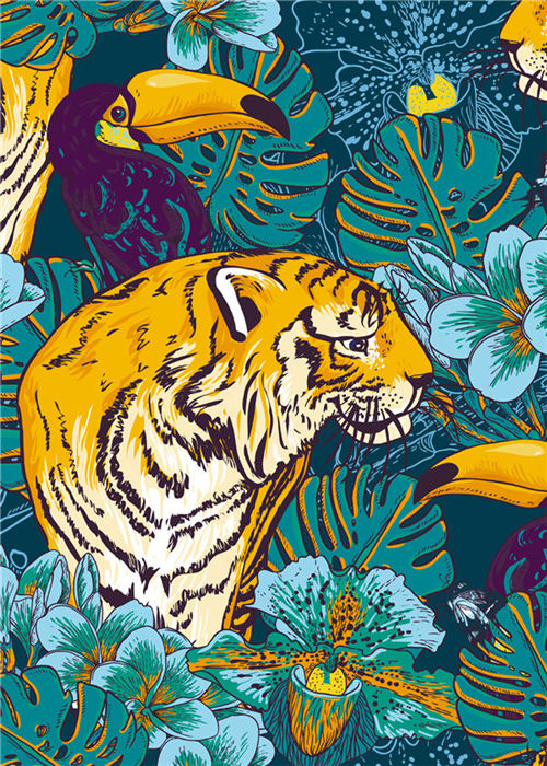 Tigre et Toucans Peinture par Numéros