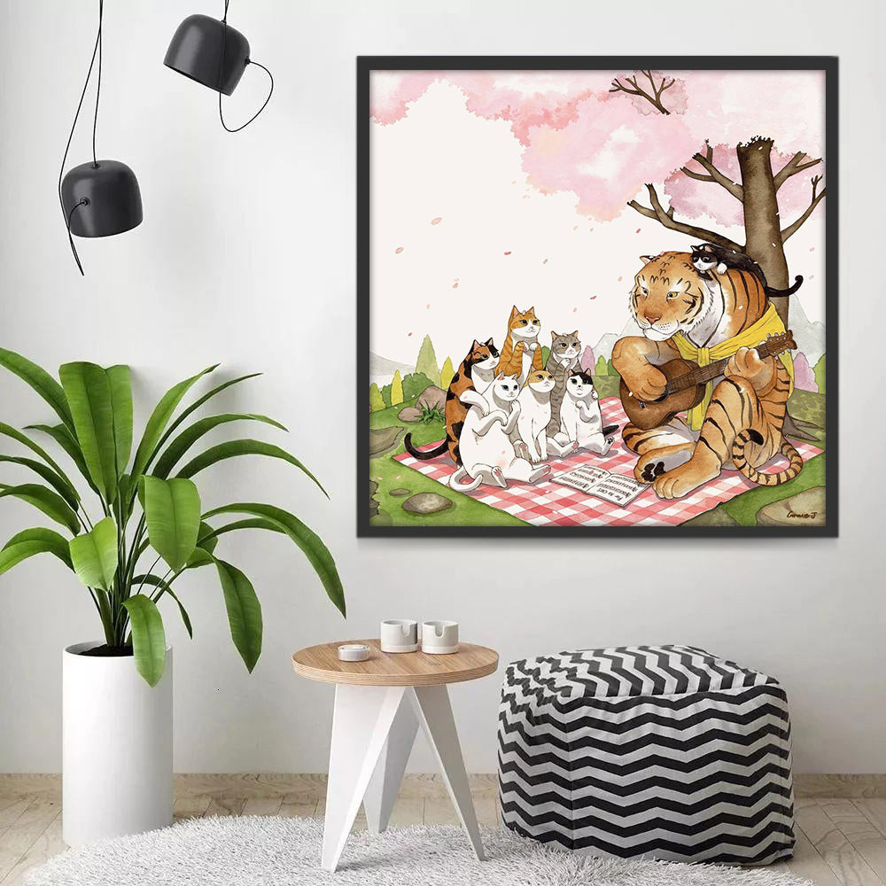 Tigre Jouant de la Guitare et les Chats Peinture par Numéros