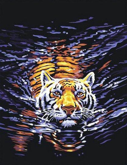 Tigre Nageant Peinture par Numéros