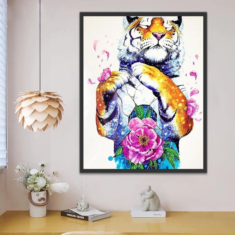 Tigre Protégeant la Fleur Peinture par Numéros
