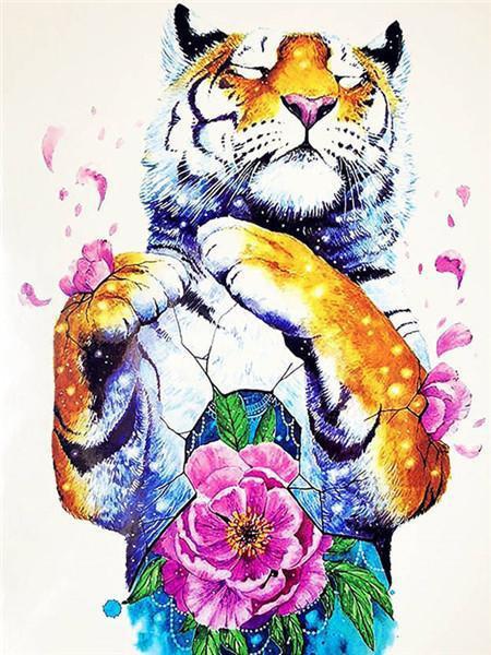 Tigre Protégeant la Fleur Peinture par Numéros