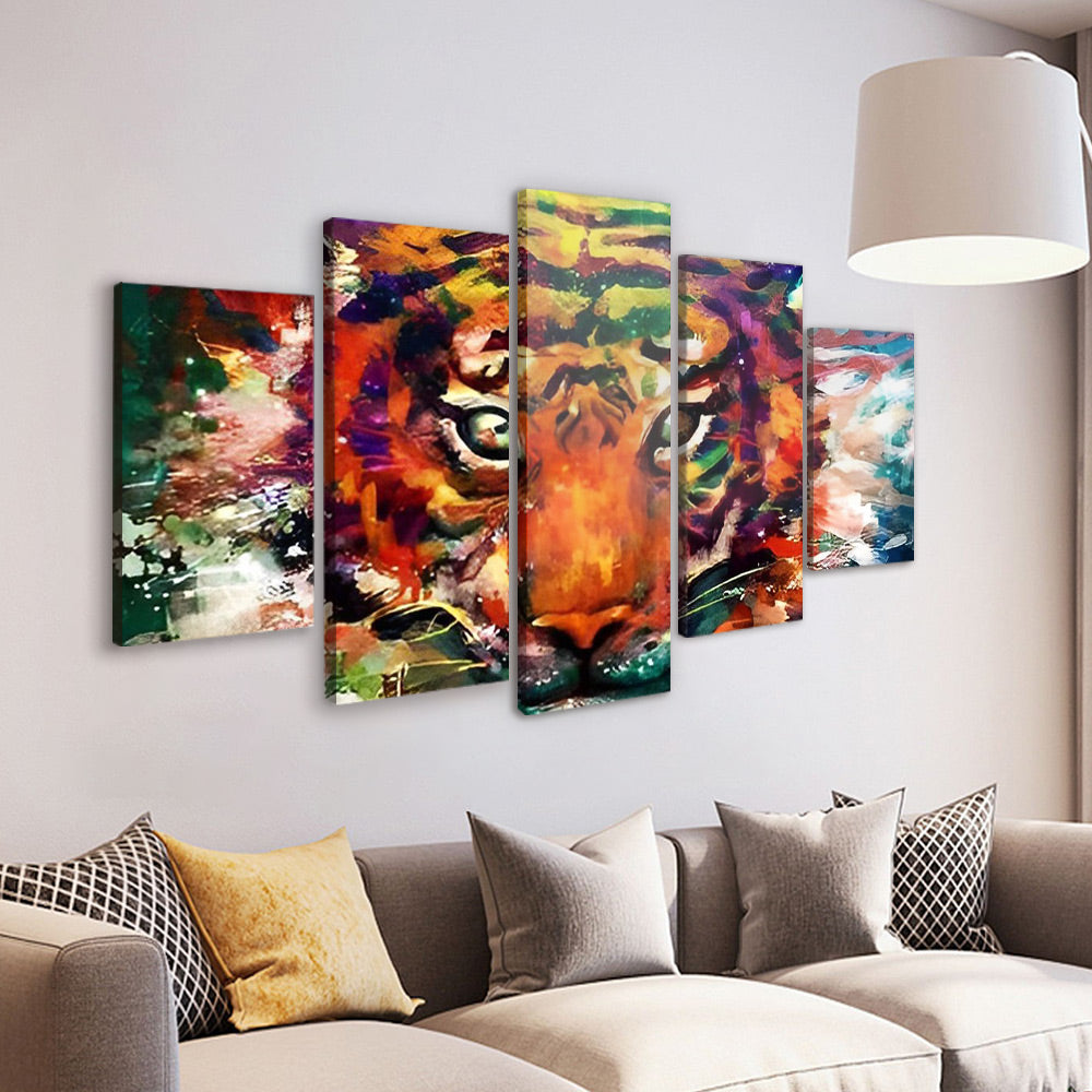 Tigre Roux avec Taches Multicolores 5 Partie Peinture par Numéros