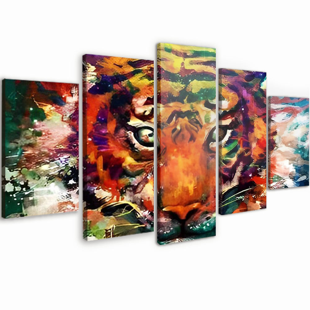 Tigre Roux avec Taches Multicolores 5 Partie Peinture par Numéros