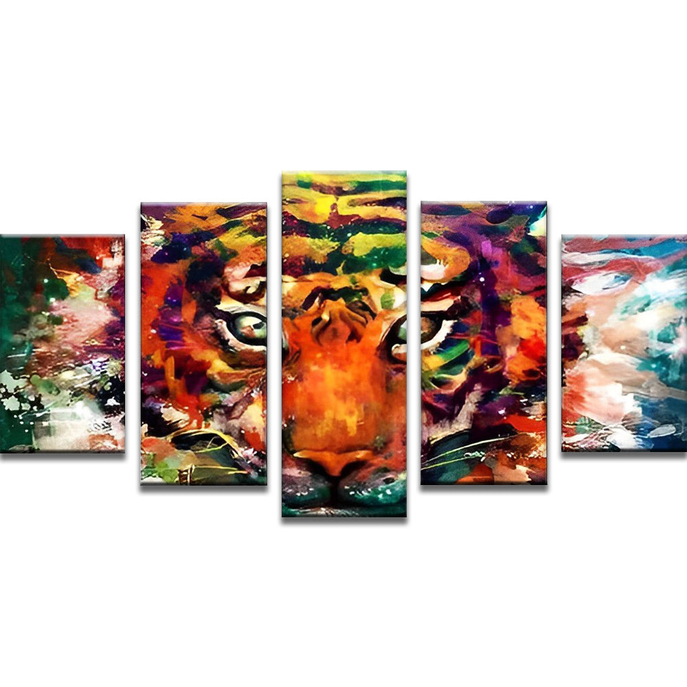 Tigre Roux avec Taches Multicolores 5 Partie Peinture par Numéros