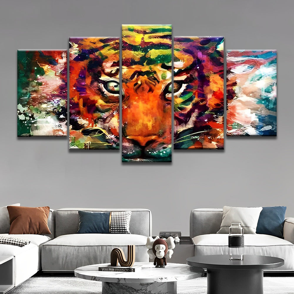 Tigre Roux avec Taches Multicolores 5 Partie Peinture par Numéros