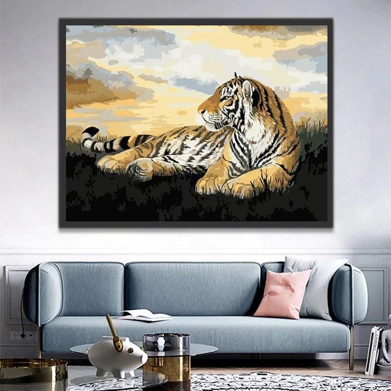 Tigre sur la Pelouse Peinture par Numéros