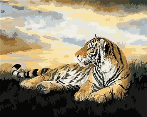 Tigre sur la Pelouse Peinture par Numéros