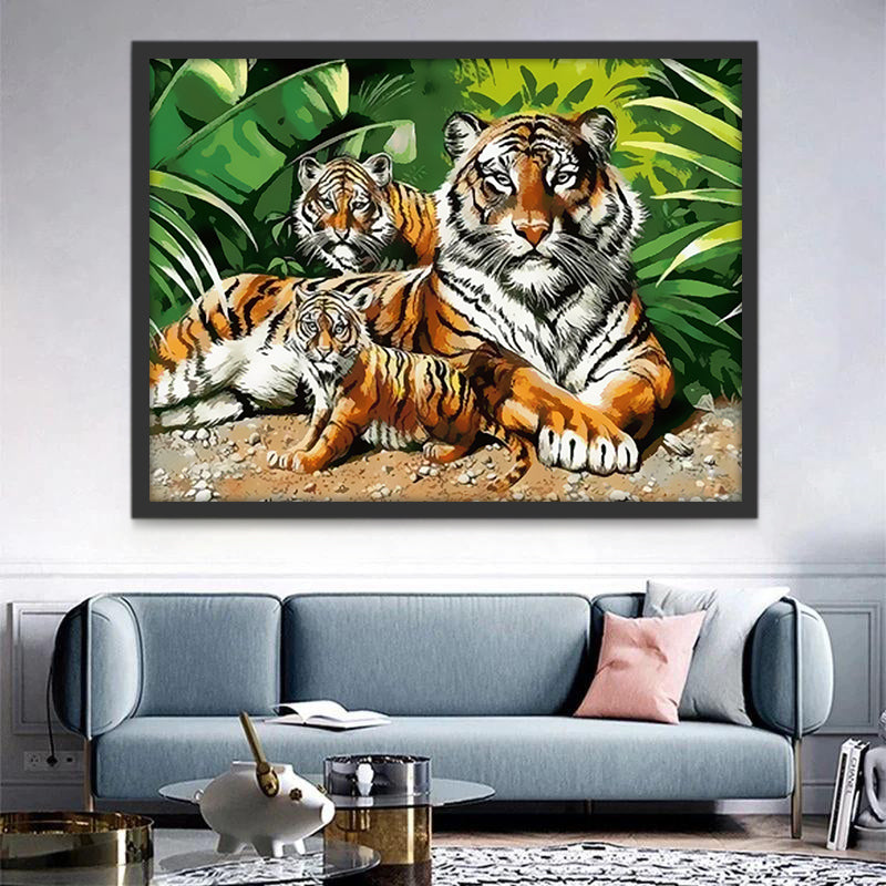 Tigres dans la Forêt Tropicale Peinture par Numéros