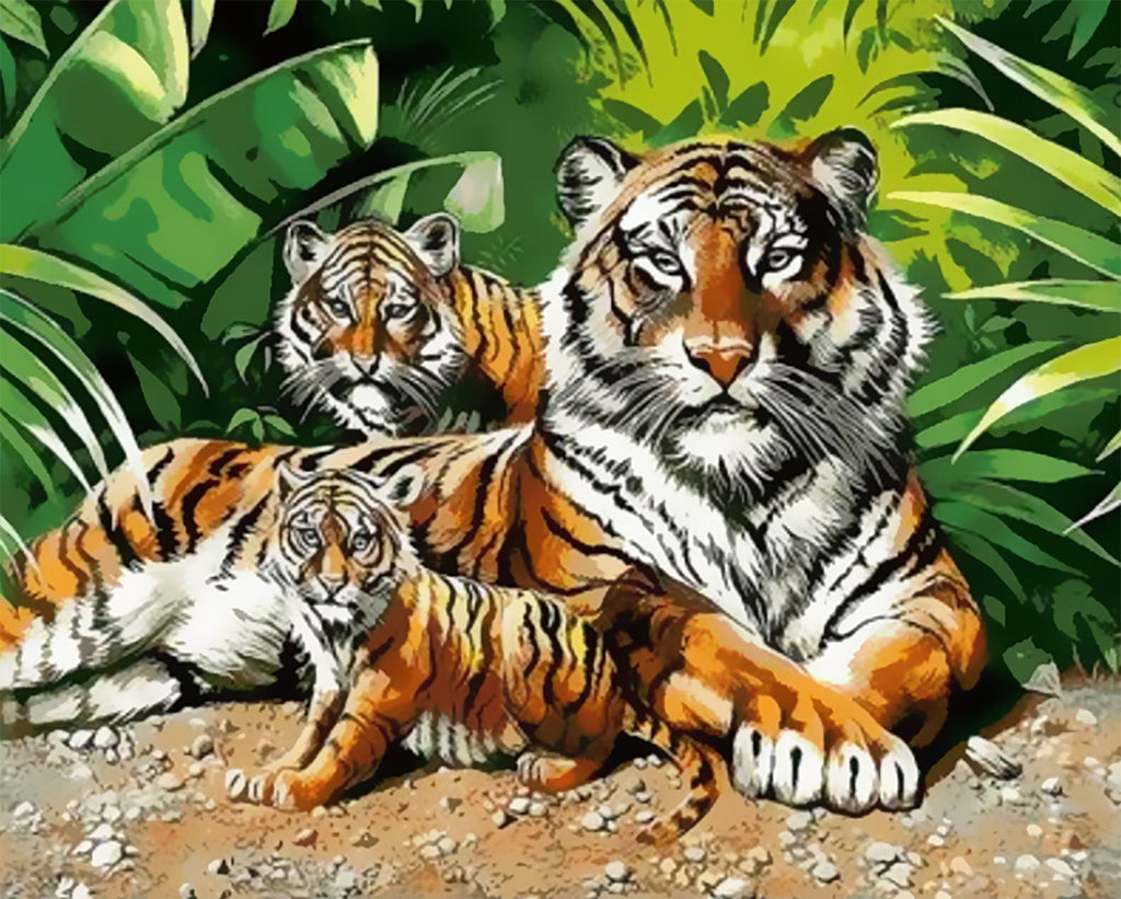 Tigres dans la Forêt Tropicale Peinture par Numéros