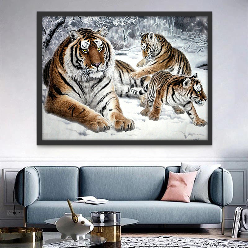 Tigres en Hiver Peinture par Numéros