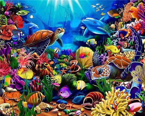 Tortue dans le Monde Sous-Marin Peinture par Numéros