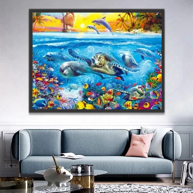Tortue et Dauphins Peinture par Numéros