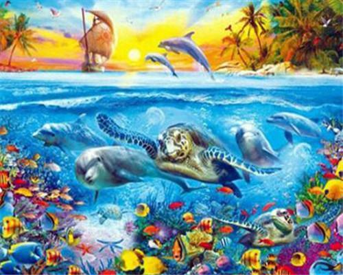 Tortue et Dauphins Peinture par Numéros