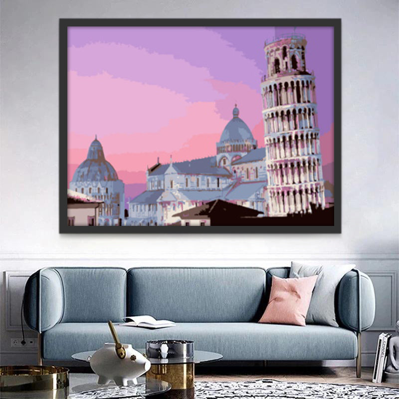 Tour de Pise et Ciel Rose Peinture par Numéros