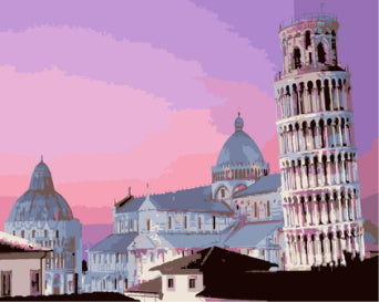 Tour de Pise et Ciel Rose Peinture par Numéros