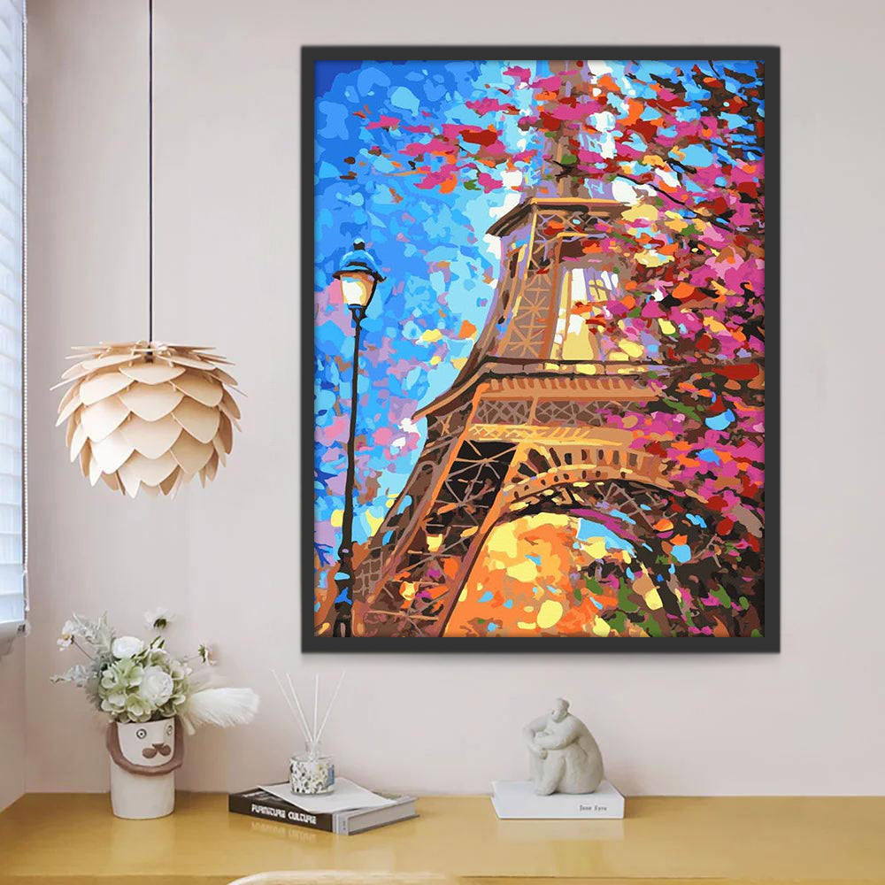 Tour Eiffel et l'Arbre Rouge Peinture par Numéros