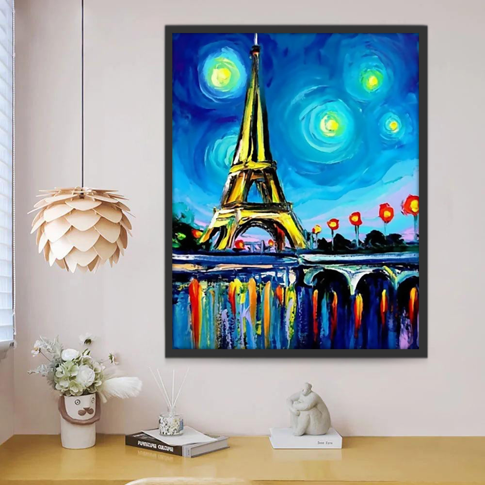 Tour Eiffel et Nuit Etoilée Peinture par Numéros