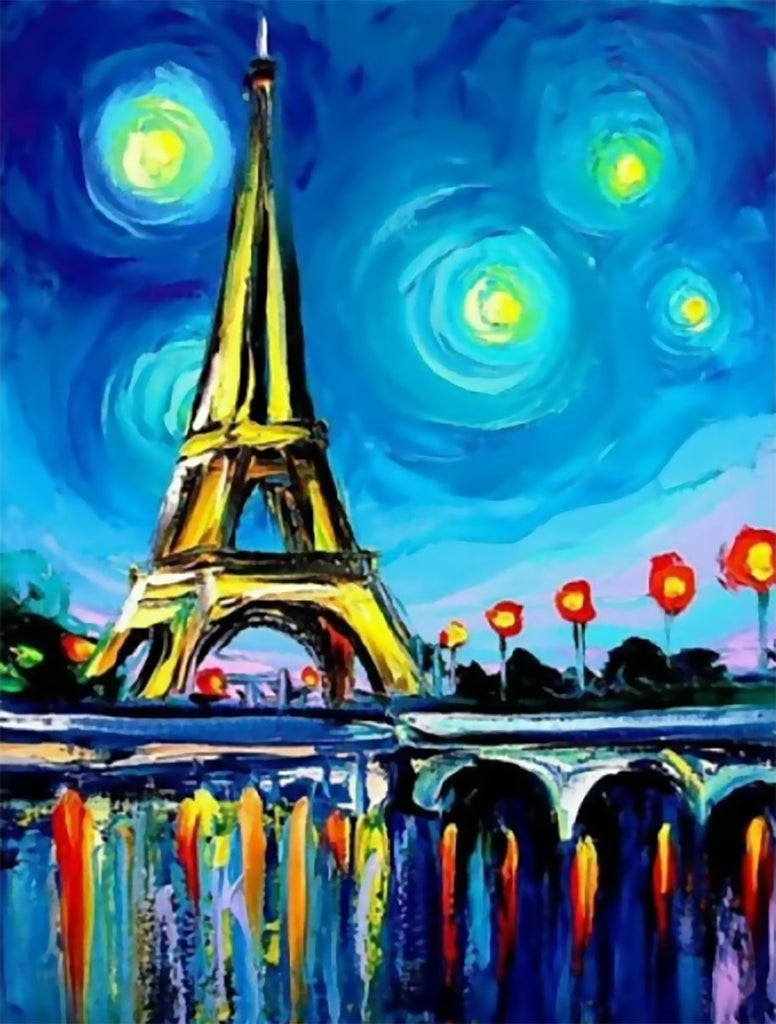 Tour Eiffel et Nuit Etoilée Peinture par Numéros