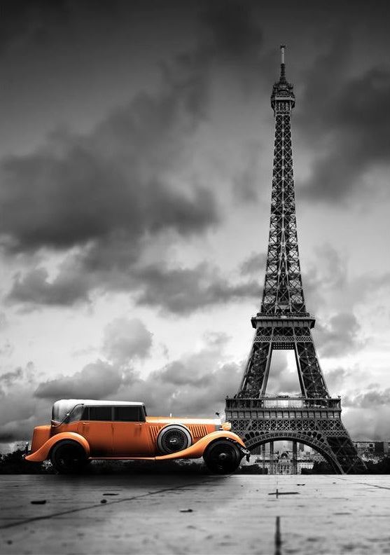 Tour Eiffel et Voiture Orange Peinture par Numéros